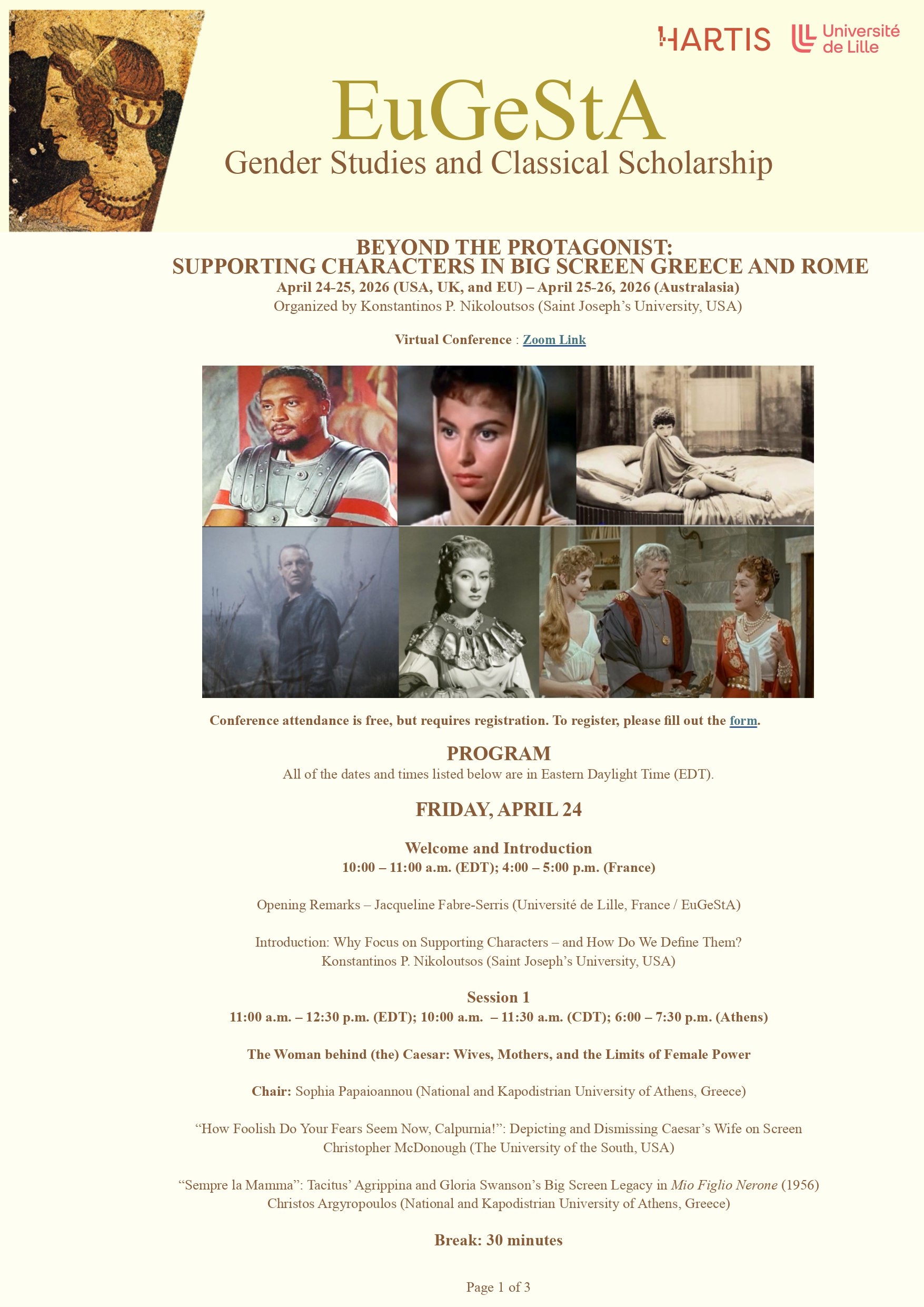 international conference “Beyond the Protagonist: Supporting Characters in Big Screen Greece and Rome”